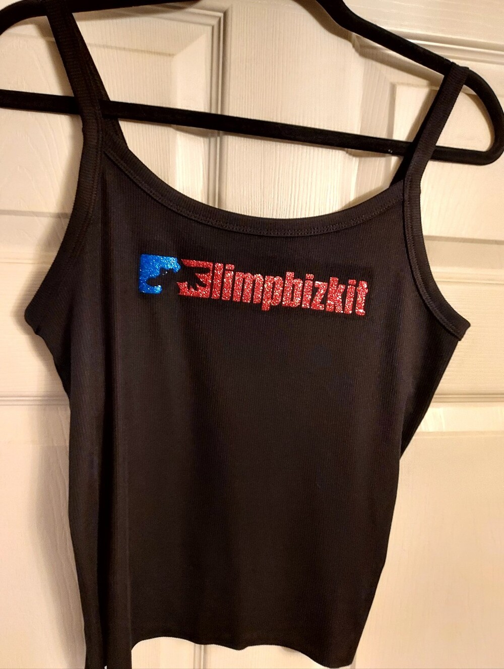 Limp Bizkit cropped tank top Limp Bizkit shirt red  and blue glitter Limp Bizkit